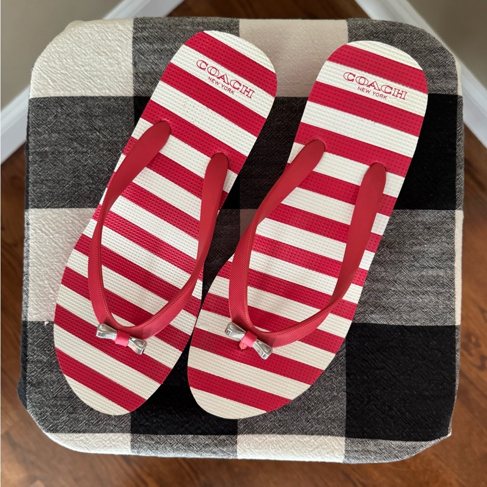 Coach Pink and White Striped Sandals - Picture 2 of 4